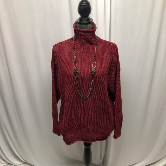 Maroon Mock Turtleneck Loose Knit Sweater Womens Size Large Long Sleeve Cozy NEW - Picture 1 of 9
